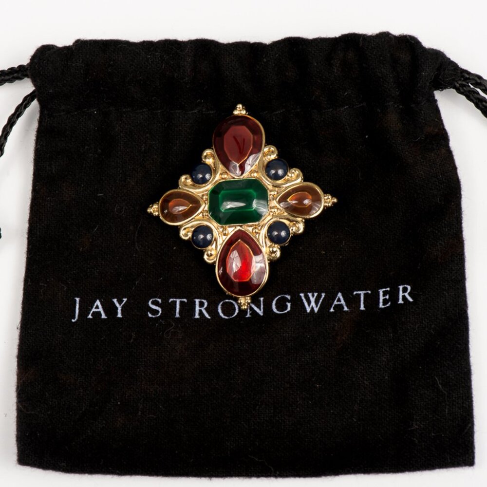 Vtg Jay Strongwater Pendant Mogul Jewel Tone Enamel Maltese Cross Gold Signed